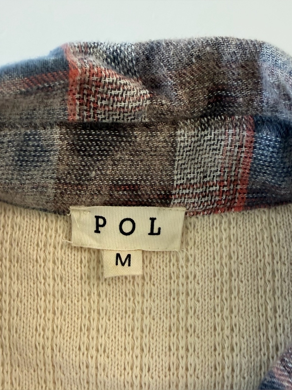 POL Shirt Womens Medium Oversized Boho Patchwork Lace Flannel Peace Sign Boho - Picture 3 of 9